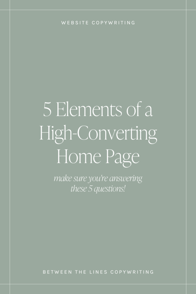 Fresh pin example of blog post promotional graphic for 5 Elements of a High-Converting Home Page
