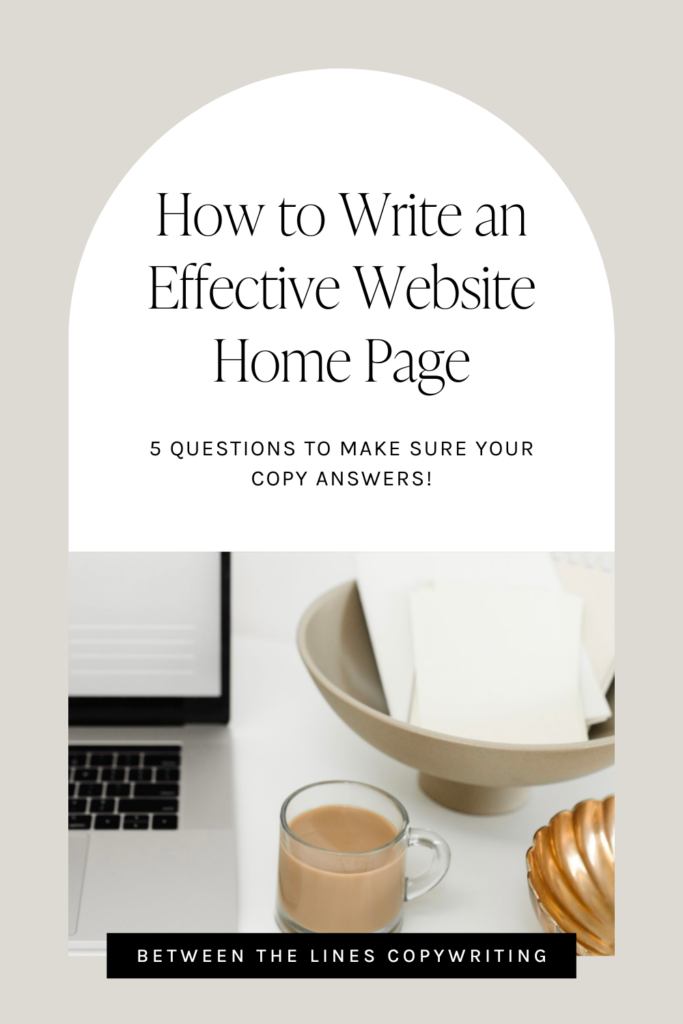 Fresh pin example of blog post promotional graphic for How to Write an Effective Website Home Page